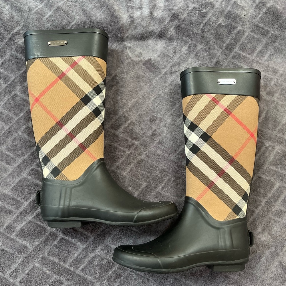 Burberry Plaid Tall Rain Boots